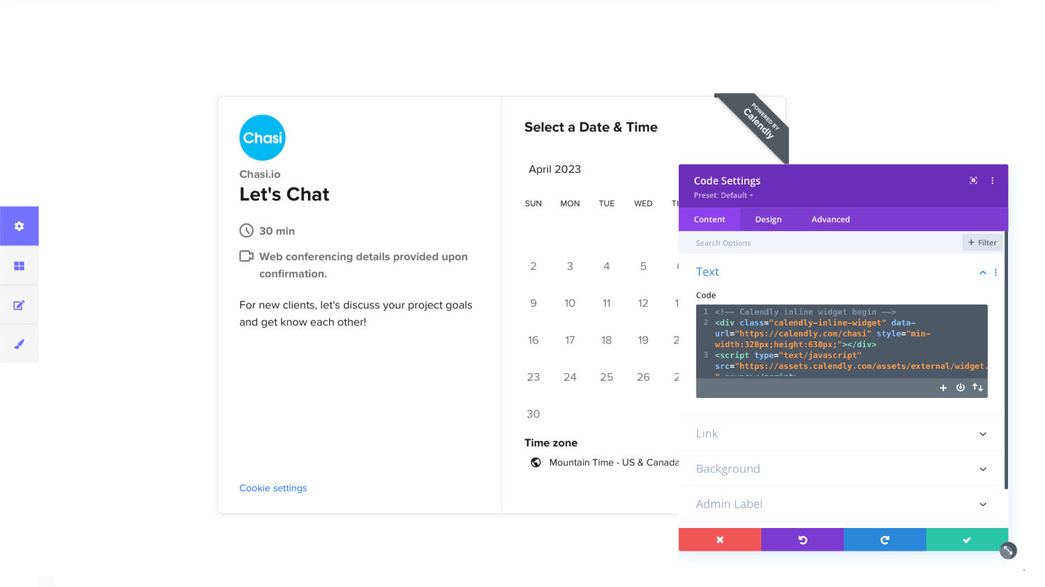 Chasi Web Builder Use Calendly Image to embed code